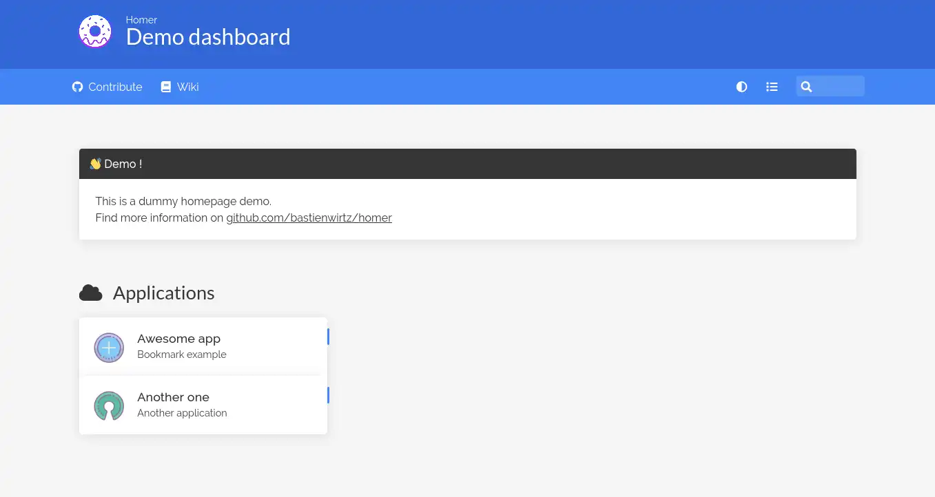 Homer Default Dashboard